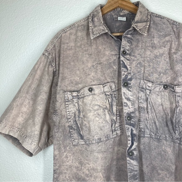 Acid Wash Mens StreetWear Shirt XL Short Sleeves Button Down Pockets Pink Gray - Picture 4 of 15